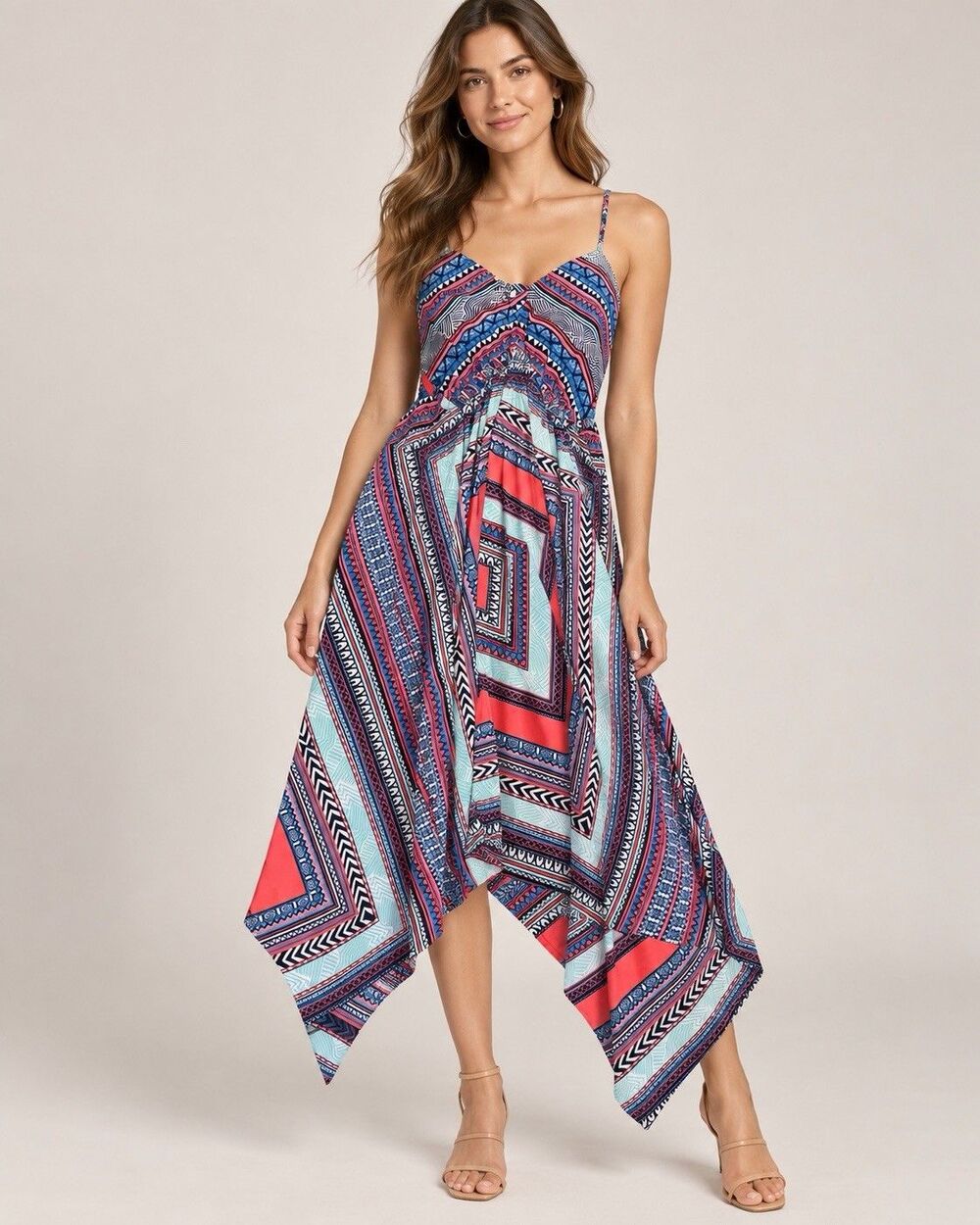 Earthbound Trading Co Dress Medium Geometric Handkerchief Hem Boho